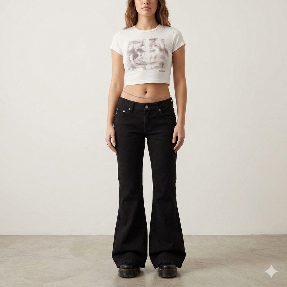 Mudd Yo! Y2K Low Rise Pants Flare Leg Button Fly Vintage Aesthetic Black Small
